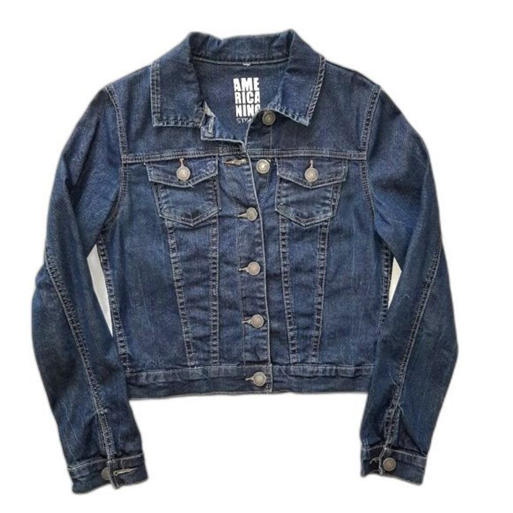 Americanino  Jean Jacket Blue Denim Trucker Jacket Stretchy Cotton Y2K Boho S